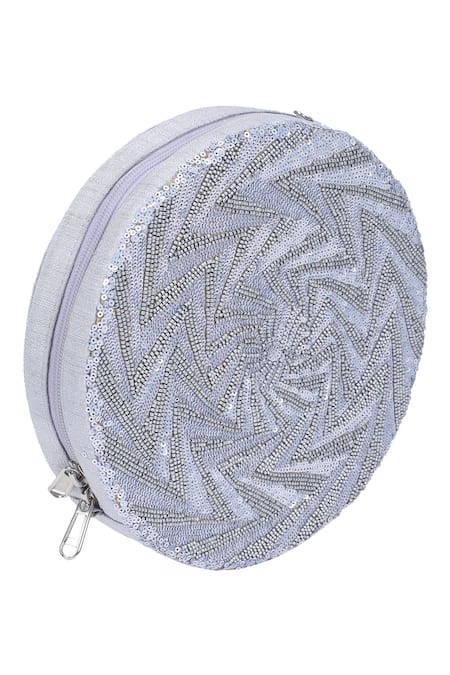Buy_The Purple Sack_Silver Embroidery Hand Sling Bag _Online_at_Aza_Fashions