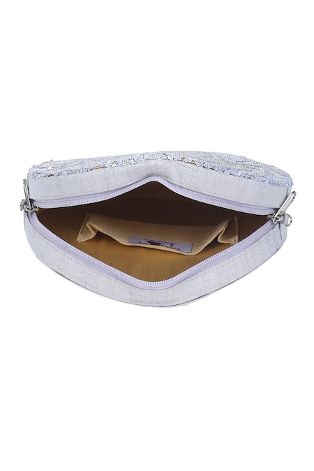The Purple Sack_Silver Embroidery Hand Sling Bag _at_Aza_Fashions