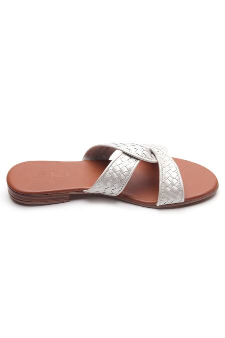 Tissr_Silver Leather Textured Strap Sandals_Online_at_Aza_Fashions