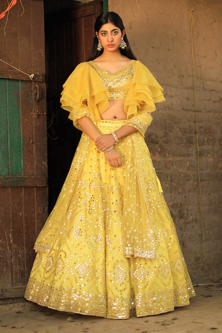 Buy Yellow Wedding Wear Embroidered Art Silk Lehenga Choli,