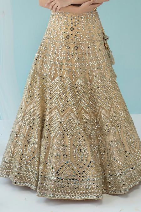 Angad Singh_Gold Net Lining Satin V Neck Embroidered Bridal Lehenga Set _at_Aza_Fashions