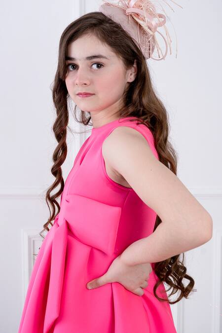 Shop Hoity Moppet Pink Neoprene Exaggerated Bow Dress Online at Aza Fashions Shop_Hoity Moppet_Pink Neoprene Exaggerated Bow Dress _Online_at_Aza_Fashions