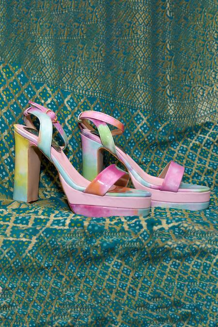 Buy_Foot Fuel_Multi Color Tie Dye Pattern Block Heels _Online_at_Aza_Fashions