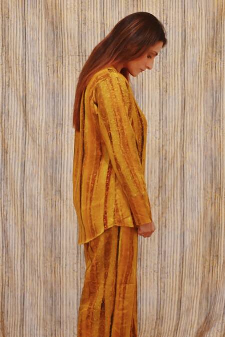Til_Multi Color Cotton Silk Satin Striped V Neck Pant Set_Online_at_Aza_Fashions