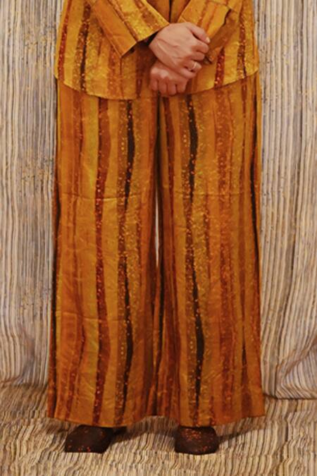 Shop_Til_Multi Color Cotton Silk Satin Striped V Neck Pant Set_Online_at_Aza_Fashions