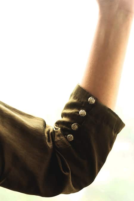 Til_Brown Cotton Silk Satin Round Colorblock A-line Dress_at_Aza_Fashions