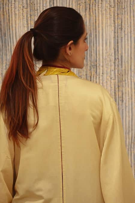 Shop_Til_Cream Cotton Silk Satin Frosting Oversized Overlay_Online_at_Aza_Fashions