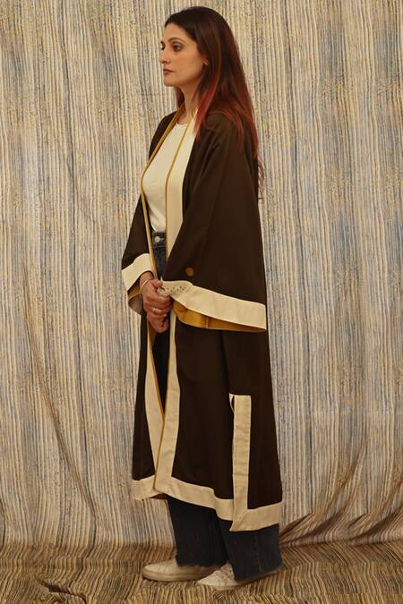 Til_Brown Cotton Silk Satin Overlay_Online_at_Aza_Fashions