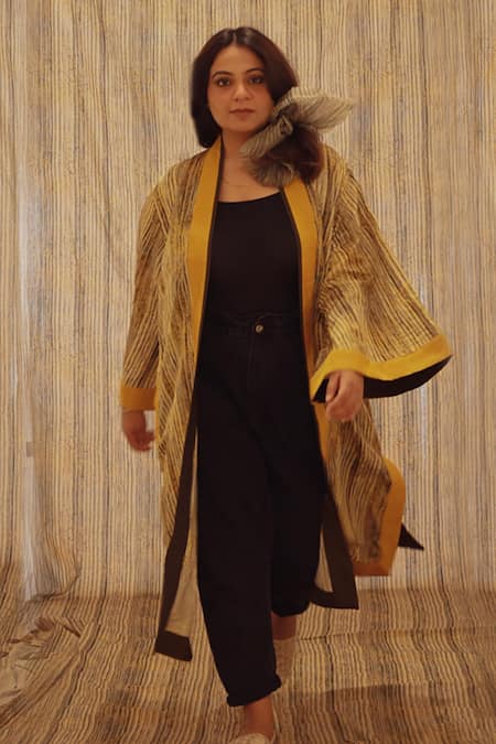 Til Multi Color Cotton Silk Satin Stripes Print Overlay