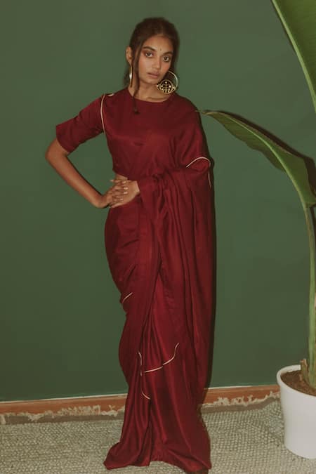 Maroon Saree with Contrast Blouse Collection - YouTube