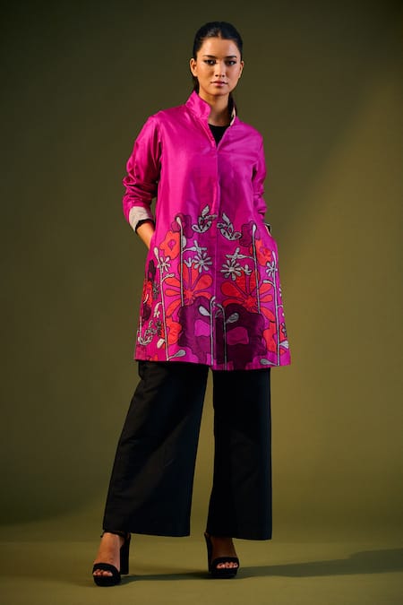 Taika by Poonam Bhagat Silk Floral Embroidered Jacket 