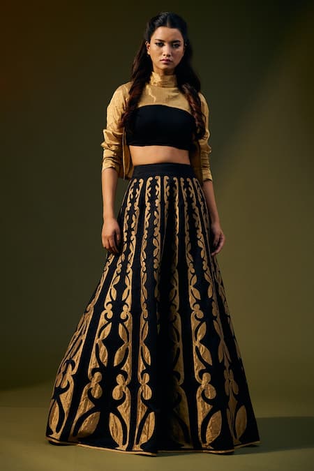 Buy Taika By Poonam Bhagat Gold Tissue Plain Round High Neck Shrug Online at Aza Fashions Buy_Taika By Poonam Bhagat_Gold Tissue Plain Round High Neck Shrug_Online_at_Aza_Fashions