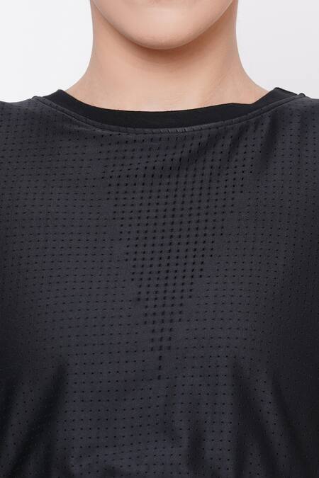 Shop_Tuna London - {Tuna Active}_Black Poly Blend Round Mesh Overlay Crop Top_Online_at_Aza_Fashions