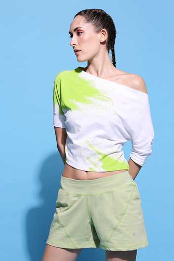 Buy_Tuna London - {Tuna Active}_Green Cotton Printed Crop Top And Shorts Set _Online_at_Aza_Fashions