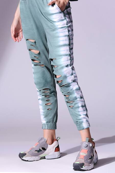 Tuna London - {Tuna Active} - White Cotton Round Tie And Dye Joggers Set  For Women