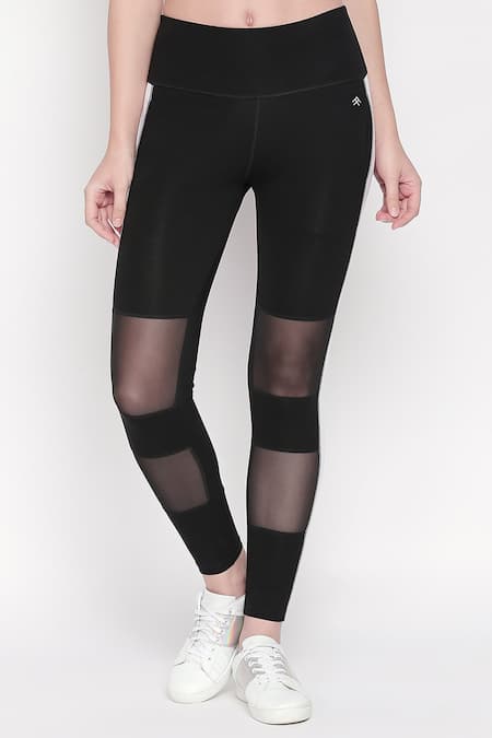 Buy Black Poly Blended Sheer Panel Leggings For Women by Tuna