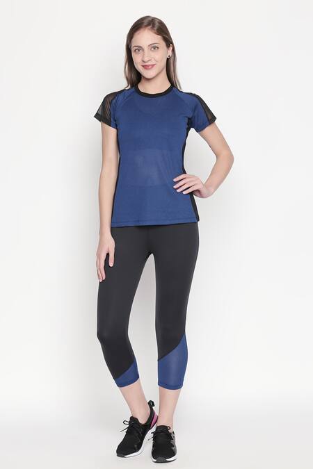 Women Gym Leggings Polyester With Phone Pocket - Blue