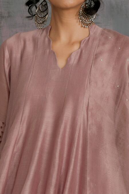 Charkhee_Purple Anarkali Chanderi And Cotton Jagged Neck Embroidered Set_at_Aza_Fashions