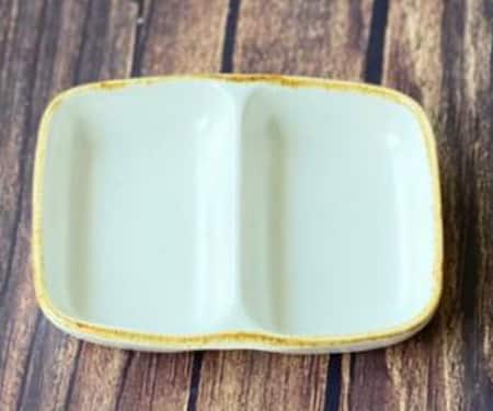 Table Manners White Ceramic Double Dip Bowl