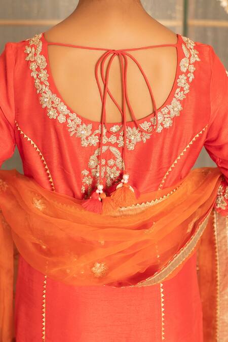 Tanu Malhotra_Orange Kurta- Modal Silk Skirt-georgette Dupatta Organza Tilla Skirt Set_at_Aza_Fashions