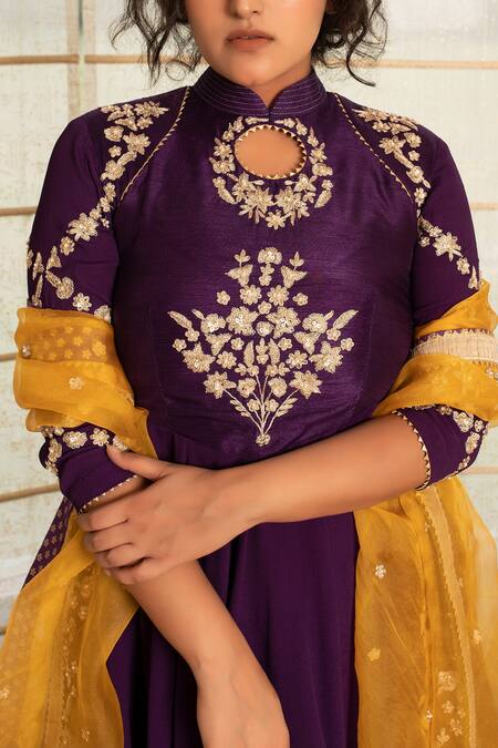 Shop_Tanu Malhotra_Purple Double Georgette Dhoti-modal Satin Dupatta Organza, Dhoti Pant Set_Online_at_Aza_Fashions