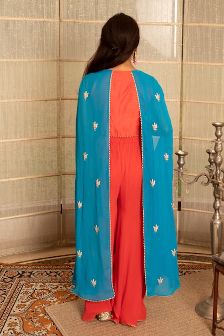 Shop_Tanu Malhotra_Coral Kurta- Modal Silk Palazzo-georgette Top And Palazzo Set  _at_Aza_Fashions