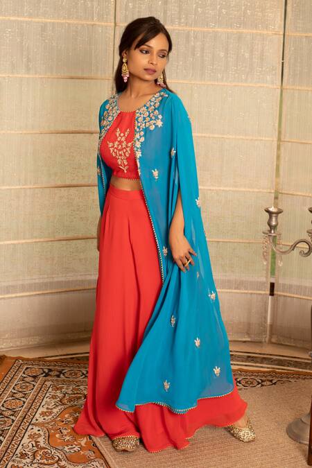 Tanu Malhotra_Coral Kurta- Modal Silk Palazzo-georgette Top And Palazzo Set  _Online_at_Aza_Fashions