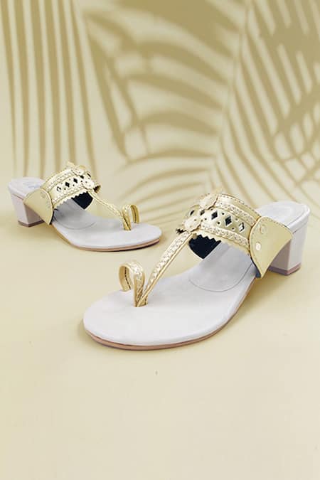 The Madras Trunk Beige Cut Work Kolhapuri Block Heels