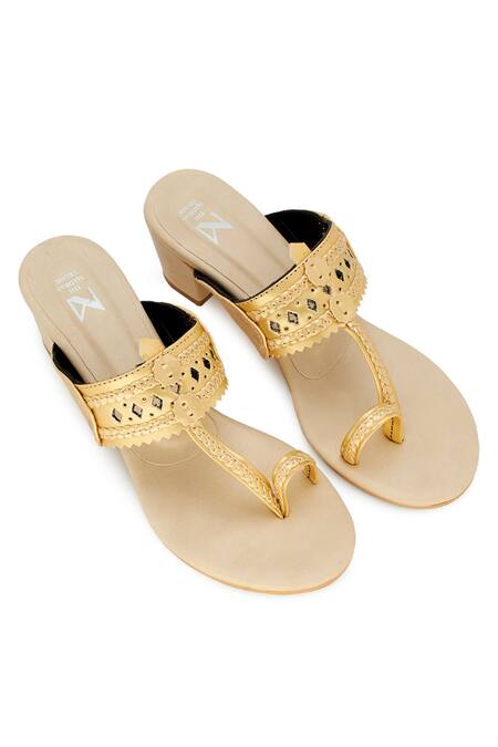 Buy_The Madras Trunk_Beige Cut Work Kolhapuri Block Heels _Online_at_Aza_Fashions