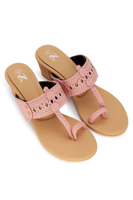 Buy_The Madras Trunk_Pink Cut Work Kolhapuri Block Heels _Online_at_Aza_Fashions