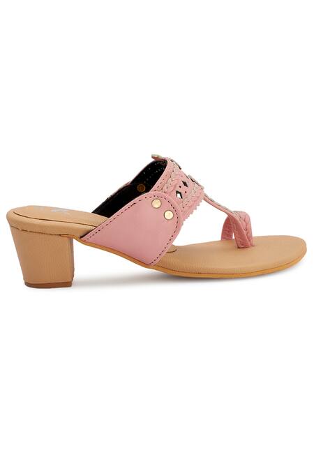 The Madras Trunk_Pink Cut Work Kolhapuri Block Heels _at_Aza_Fashions