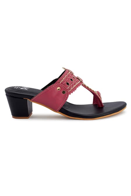 The Madras Trunk_Black Slip On Kolhapuri Block Heels _at_Aza_Fashions