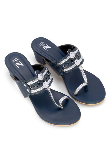 Buy_The Madras Trunk_Blue Cut Work Kolhapuri Block Heels _Online_at_Aza_Fashions