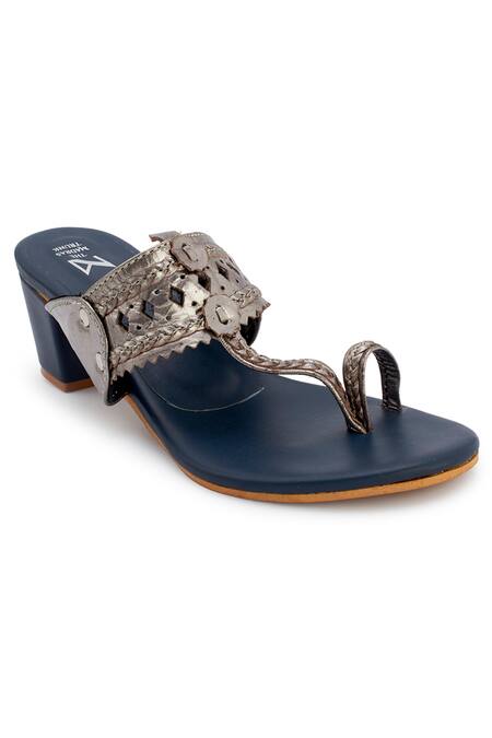 Buy_The Madras Trunk_Blue Cutwork Kolhapuri Block Heels_Online_at_Aza_Fashions