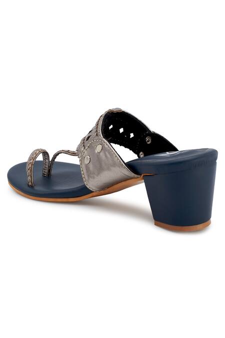 The Madras Trunk_Blue Cutwork Kolhapuri Block Heels_at_Aza_Fashions