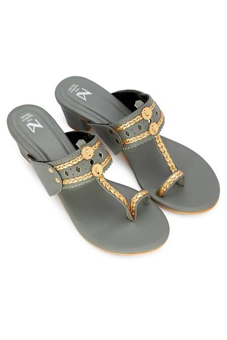 Buy_The Madras Trunk_Grey Cut Work Kolhapuri Block Heels _Online_at_Aza_Fashions