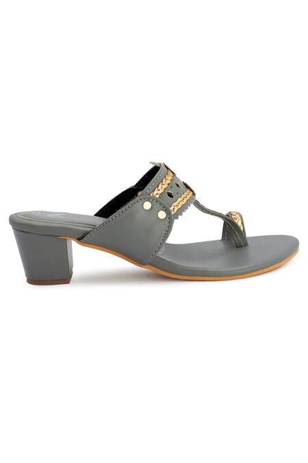 The Madras Trunk_Grey Cut Work Kolhapuri Block Heels _at_Aza_Fashions