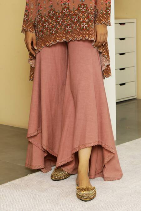 Kalista Brown Viscose Crepe Round Tahira Tunic And Flared Pant Set at Aza Fashions Kalista_Brown Viscose Crepe Round Tahira Tunic And Flared Pant Set _at_Aza_Fashions