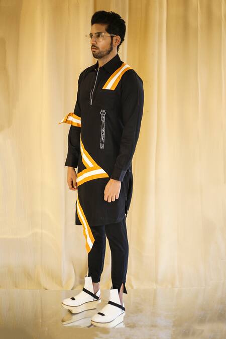 The Natty Garb Black Cotton Zipper Kurta  4