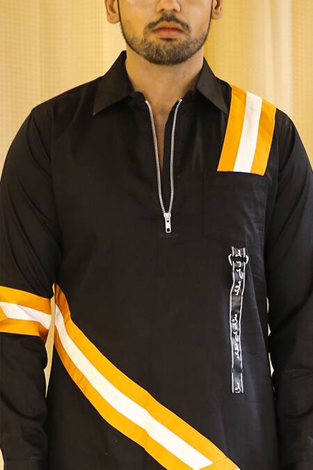 The Natty Garb Black Cotton Zipper Kurta  5