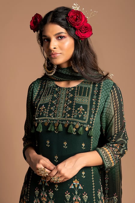 Buy_Kalista_Green Viscose Georgette Round Printed Kurta Sharara Set _Online_at_Aza_Fashions