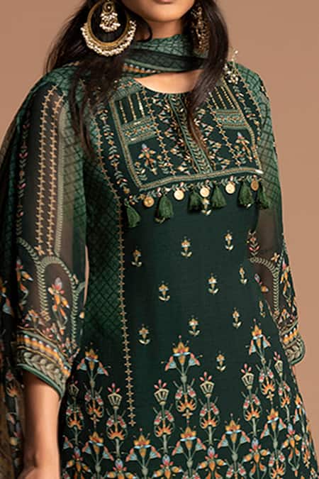 Shop_Kalista_Green Viscose Georgette Round Printed Kurta Sharara Set _Online_at_Aza_Fashions