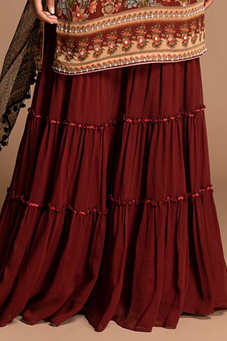 Kalista Maroon Georgette Round Printed Kurta Gharara Set at Aza Fashions Kalista_Maroon Georgette Round Printed Kurta Gharara Set _at_Aza_Fashions