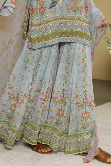 Kalista_Green Georgette Tie-up Inayat Gharara Set _at_Aza_Fashions