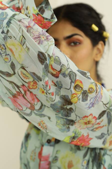 Shop_Kalista_Blue Georgette Spread Collar Camila Dress _Online_at_Aza_Fashions