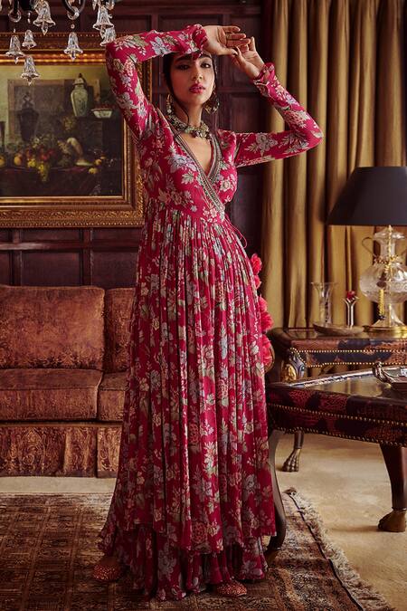 Printed angrakha style magenta georgette sharara suit - G3-WSS39060 |  G3fashion.com