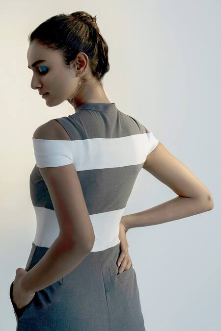 Shop_NOTEBOOK_Grey Lycra Round Off Shoulder Striped Jumpsuit _Online_at_Aza_Fashions