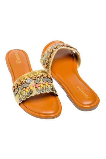 Feetoes Shoes_Beige Embellished Flats_Online_at_Aza_Fashions