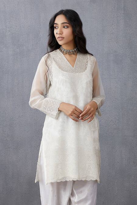 Torani White Silk Organza Kurta