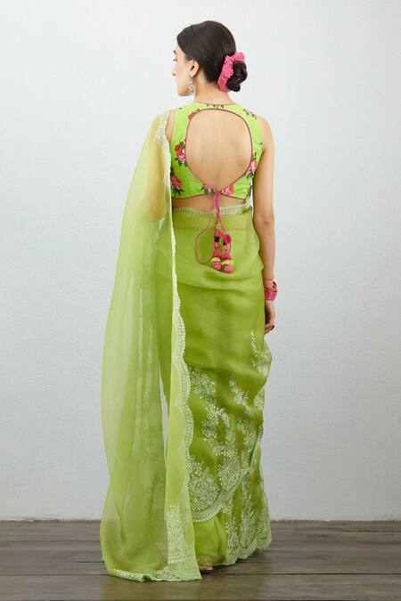 Shop_Torani_Green Organza Angoori Farrin Saree_at_Aza_Fashions
